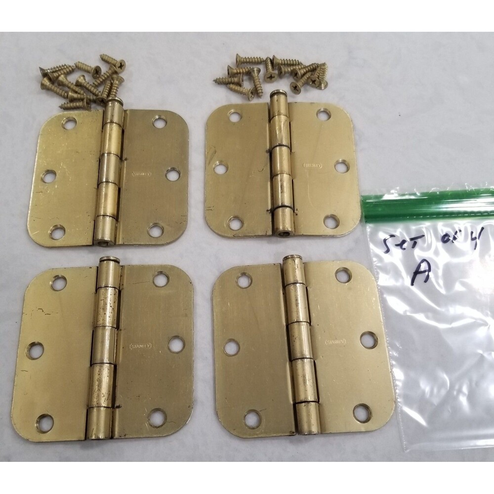 Stanley 3.5 inch brass toned door hinges reclaimed 4 count with screws